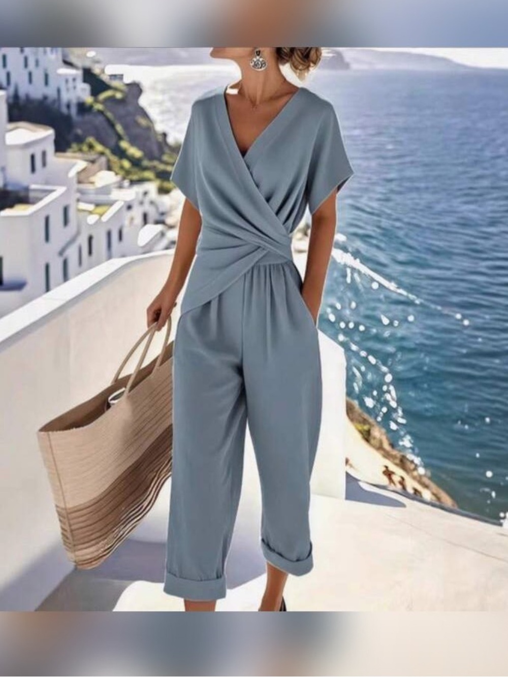 Womens Light Blue Twist-Waist  2 Piece set. Soft comfortable fabric. NWOT